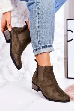 New Damskie Klasyczne Sztyblety Botki Zamszowe Ciemno Zielone Walker Damskie Botki Na Słupku|Czarne Botki