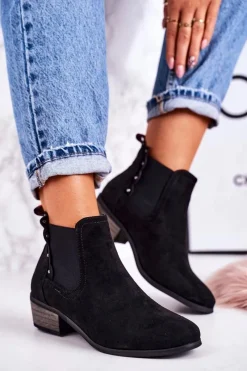 Botki Na Słupku|Czarne Botki>Boto Damskie Klasyczne Sztyblety Botki Zamszowe Czarne Walker