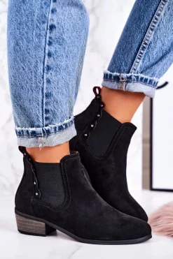Botki Na Słupku|Czarne Botki>Boto Damskie Klasyczne Sztyblety Botki Zamszowe Czarne Walker