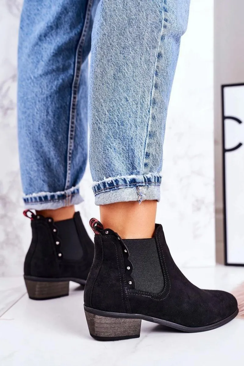 Botki Na Słupku|Czarne Botki>Boto Damskie Klasyczne Sztyblety Botki Zamszowe Czarne Walker