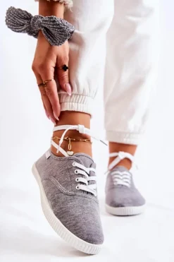 Trampki Damskie Niskie>Evento Damskie Klasyczne Tenisówki Wiązane Szare Dellis