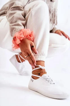 Outlet Evento Damskie Klasyczne Tenisówki Wiązane Białe Dellis