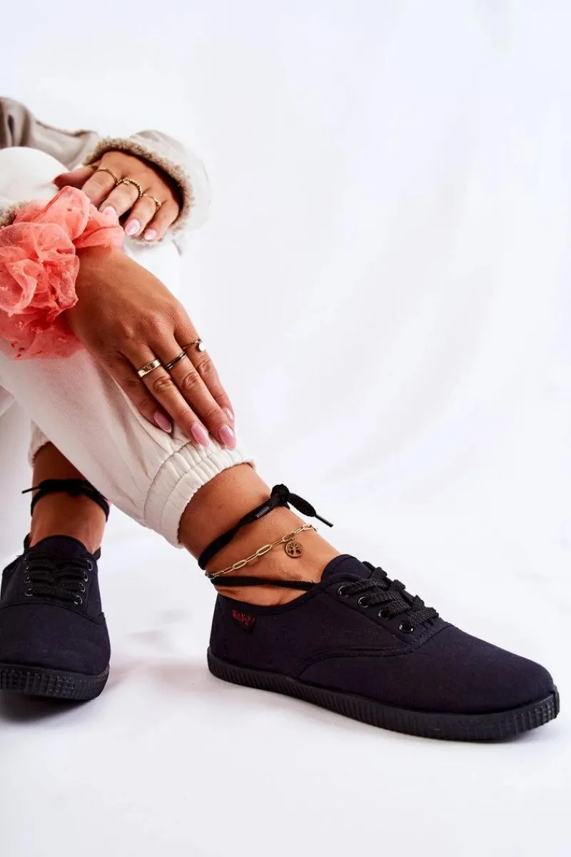 Sale Damskie Klasyczne Tenisówki Wiązane Czarne Dellis Damskie Trampki Damskie Niskie