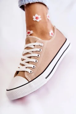 Hot Boto Damskie Klasyczne Trampki Wiązane Ciemnobeżowe Be Mine