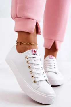 Discount Damskie Klasyczne Trampki Biało-Złote Ecoma Damskie Trampki Damskie Niskie