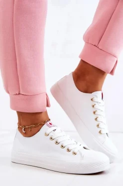 Discount Damskie Klasyczne Trampki Biało-Złote Ecoma Damskie Trampki Damskie Niskie