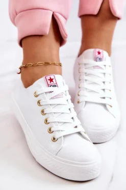 Discount Damskie Klasyczne Trampki Biało-Złote Ecoma Damskie Trampki Damskie Niskie