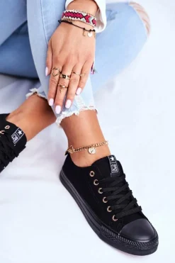New Damskie Klasyczne Trampki Czarne Ze Złotymi Oczkami Ecoma Damskie Trampki Damskie Niskie