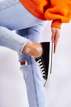 New Damskie Klasyczne Trampki Wiązane Czarne Be Mine Damskie Trampki Damskie Niskie