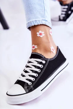 New Damskie Klasyczne Trampki Wiązane Czarne Be Mine Damskie Trampki Damskie Niskie