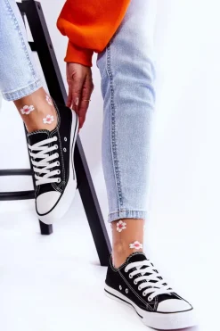 New Damskie Klasyczne Trampki Wiązane Czarne Be Mine Damskie Trampki Damskie Niskie