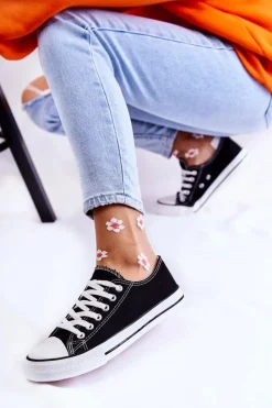 New Damskie Klasyczne Trampki Wiązane Czarne Be Mine Damskie Trampki Damskie Niskie