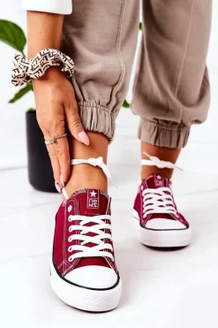 Best Damskie Klasyczne Trampki Bordowe Ecoma Damskie Trampki Damskie Niskie