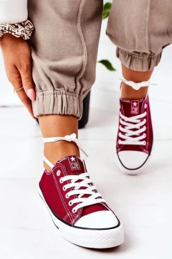 Best Damskie Klasyczne Trampki Bordowe Ecoma Damskie Trampki Damskie Niskie
