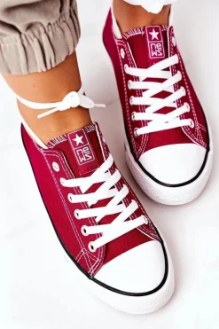 Best Damskie Klasyczne Trampki Bordowe Ecoma Damskie Trampki Damskie Niskie