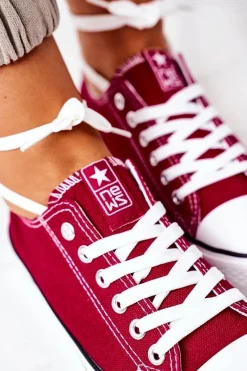 Best Damskie Klasyczne Trampki Bordowe Ecoma Damskie Trampki Damskie Niskie