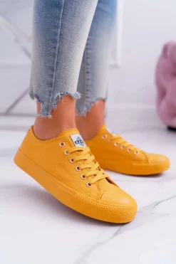 Trampki Damskie Niskie>Evento Damskie Klasyczne Trampki Żółte Ecoma