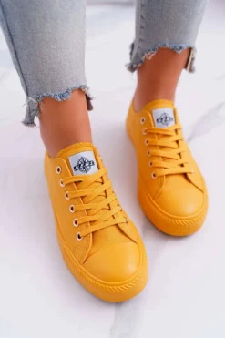 Trampki Damskie Niskie></noscript>Evento Damskie Klasyczne Trampki Żółte Ecoma