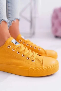 Trampki Damskie Niskie></noscript>Evento Damskie Klasyczne Trampki Żółte Ecoma