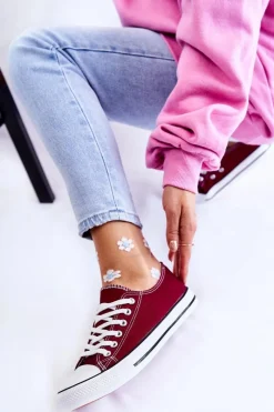 Clearance Damskie Klasyczne Trampki Wiązane Bordowe Be Mine Damskie Trampki Damskie Niskie