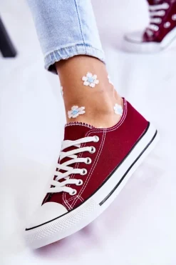 Clearance Damskie Klasyczne Trampki Wiązane Bordowe Be Mine Damskie Trampki Damskie Niskie