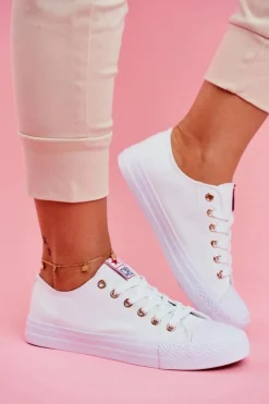 Trampki Damskie Niskie>Evento Damskie Klasyczne Trampki Białe Ecoma