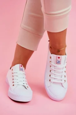 Trampki Damskie Niskie>Evento Damskie Klasyczne Trampki Białe Ecoma