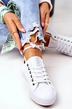 Clearance Evento Damskie Klasyczne Trampki Białe Ze Srebrnymi Oczkami Ecoma