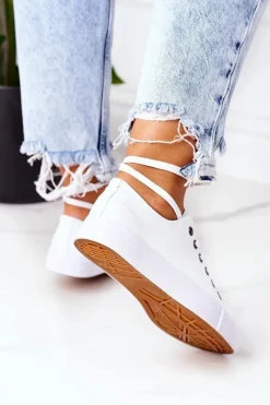 Clearance Evento Damskie Klasyczne Trampki Białe Ze Srebrnymi Oczkami Ecoma