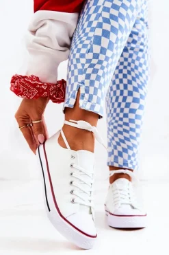 Online Damskie Klasyczne Trampki Białe Z Czerwonym Paskiem Omerta Damskie Trampki Damskie Niskie