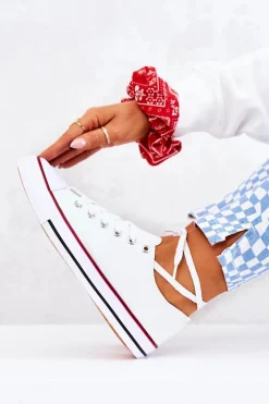 Online Damskie Klasyczne Trampki Białe Z Czerwonym Paskiem Omerta Damskie Trampki Damskie Niskie