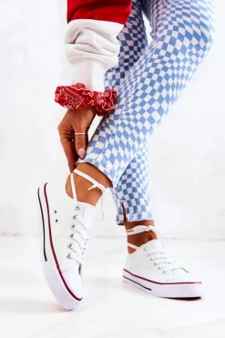 Online Damskie Klasyczne Trampki Białe Z Czerwonym Paskiem Omerta Damskie Trampki Damskie Niskie