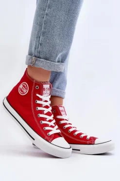 Sale Damskie Klasyczne Wysokie Trampki Big Star T274024 Czerwone Damskie Trampki Damskie Big Star|Trampki Damskie Wysokie
