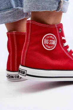 Sale Damskie Klasyczne Wysokie Trampki Big Star T274024 Czerwone Damskie Trampki Damskie Big Star|Trampki Damskie Wysokie