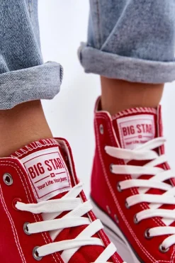 Sale Damskie Klasyczne Wysokie Trampki Big Star T274024 Czerwone Damskie Trampki Damskie Big Star|Trampki Damskie Wysokie