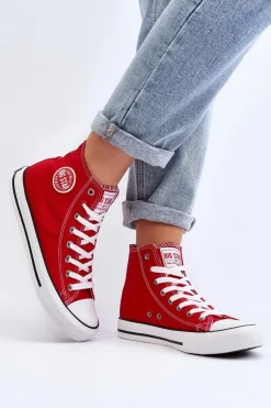 Sale Damskie Klasyczne Wysokie Trampki Big Star T274024 Czerwone Damskie Trampki Damskie Big Star|Trampki Damskie Wysokie