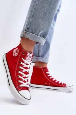 Sale Damskie Klasyczne Wysokie Trampki Big Star T274024 Czerwone Damskie Trampki Damskie Big Star|Trampki Damskie Wysokie