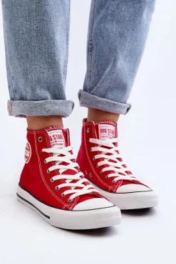 Sale Damskie Klasyczne Wysokie Trampki Big Star T274024 Czerwone Damskie Trampki Damskie Big Star|Trampki Damskie Wysokie