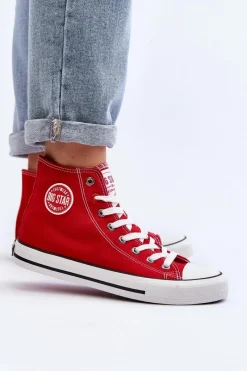 Sale Damskie Klasyczne Wysokie Trampki Big Star T274024 Czerwone Damskie Trampki Damskie Big Star|Trampki Damskie Wysokie