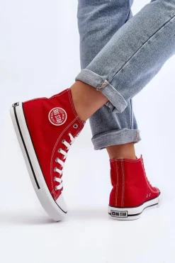 Sale Damskie Klasyczne Wysokie Trampki Big Star T274024 Czerwone Damskie Trampki Damskie Big Star|Trampki Damskie Wysokie