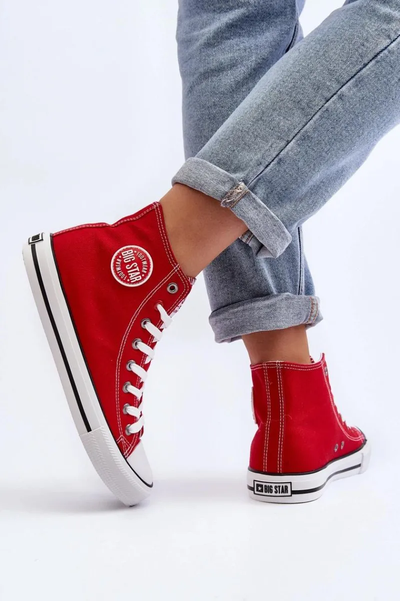 Sale Damskie Klasyczne Wysokie Trampki Big Star T274024 Czerwone Damskie Trampki Damskie Big Star|Trampki Damskie Wysokie