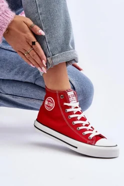 Sale Damskie Klasyczne Wysokie Trampki Big Star T274024 Czerwone Damskie Trampki Damskie Big Star|Trampki Damskie Wysokie