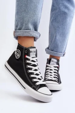 Trampki Damskie Big Star|Trampki Damskie Wysokie></noscript>Big Star Shoes Damskie Klasyczne Wysokie Trampki Big Star T274027 Czarne