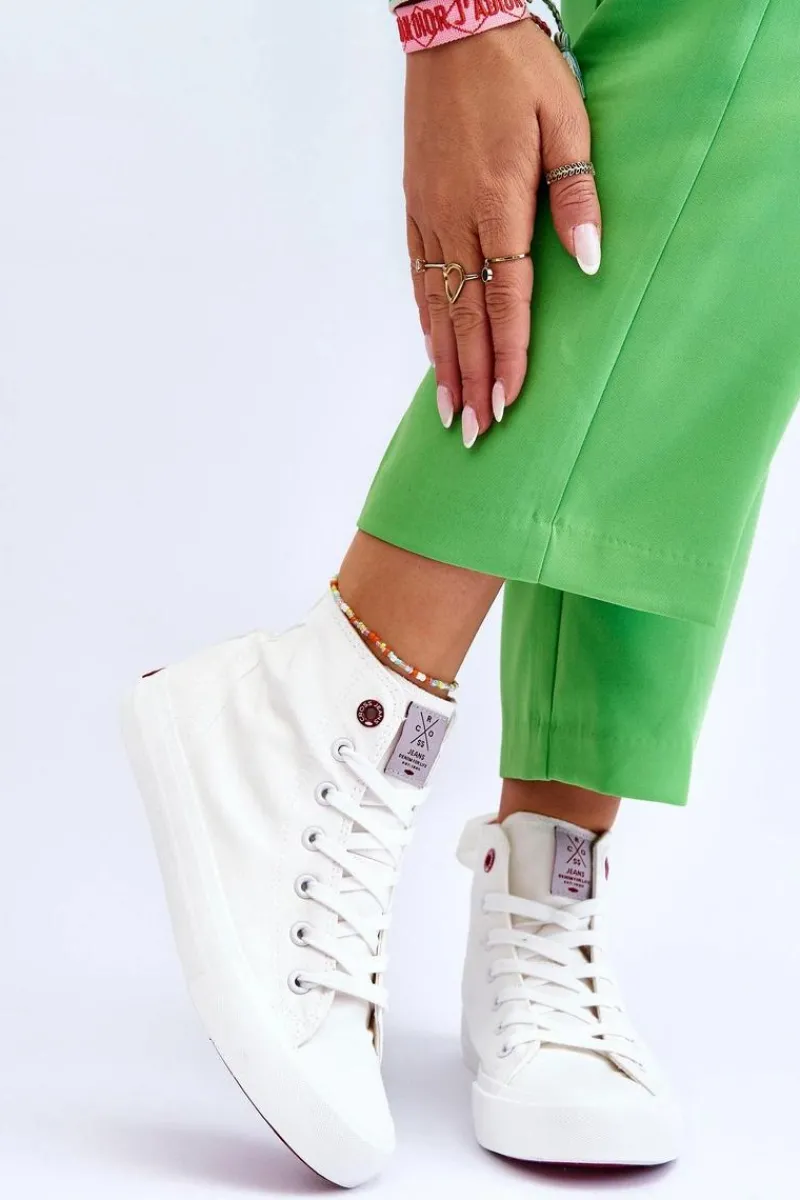 Outlet Cross Jeans Damskie Klasyczne Wysokie Trampki LL2R4086C Białe Biały