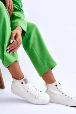 Outlet Cross Jeans Damskie Klasyczne Wysokie Trampki LL2R4086C Białe Biały