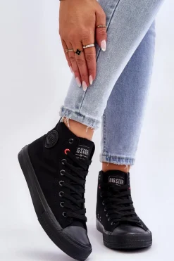 New Damskie Klasyczne Wysokie Trampki Big Star T274033 Czarne Damskie Trampki Damskie Big Star|Trampki Damskie Wysokie