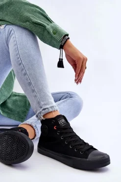 New Damskie Klasyczne Wysokie Trampki Big Star T274033 Czarne Damskie Trampki Damskie Big Star|Trampki Damskie Wysokie