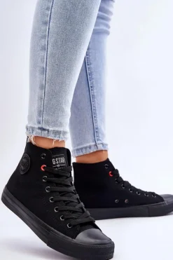 New Damskie Klasyczne Wysokie Trampki Big Star T274033 Czarne Damskie Trampki Damskie Big Star|Trampki Damskie Wysokie