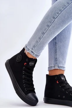 New Damskie Klasyczne Wysokie Trampki Big Star T274033 Czarne Damskie Trampki Damskie Big Star|Trampki Damskie Wysokie