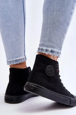 New Damskie Klasyczne Wysokie Trampki Big Star T274033 Czarne Damskie Trampki Damskie Big Star|Trampki Damskie Wysokie